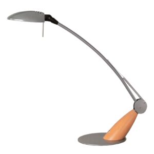 LED stolní lampa Swingo s dřevěným prvkem, šedá