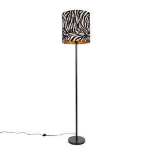 Moderní stojací lampa černé látkové stínítko zebra 40 cm – Simplo