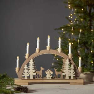 Fauna LED vánoční oblouk, světlé a tmavé dřevo