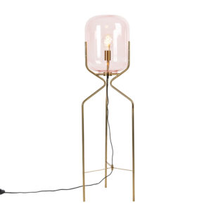 Art Deco stojací lampa mosaz s růžovým sklem – Bliss