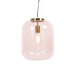 Art Deco závěsná lampa mosaz s růžovým sklem – Bliss