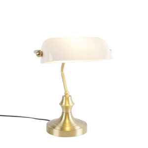 Klasická notářská lampa zlatá s opálovým sklem – Banker