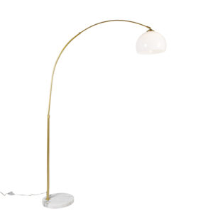 Moderní oblouková lampa mosazná s bílým stínidlem – Arc Basic