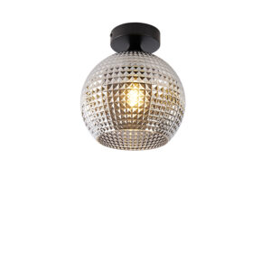 Art Deco stropní svítidlo černé s kouřovým sklem – Sphere