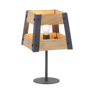 Průmyslová stolní lampa černá se dřevem – přepravka