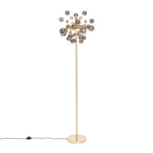 Designová stojací lampa mosazná s kouřovým sklem 8 světel – Explode