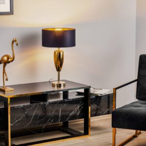 Show Ogiva – černozlatá textilní stolní lampa