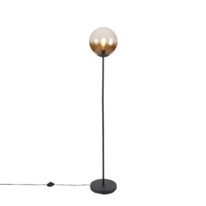 Stojací lampa Art Deco černá s hnědým sklem – Pallon