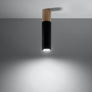 Stropní světlo Tube ve tvaru válce, dřevo/černá