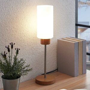 Lindby Nicus dřevěná stolní lampa se stínidlem