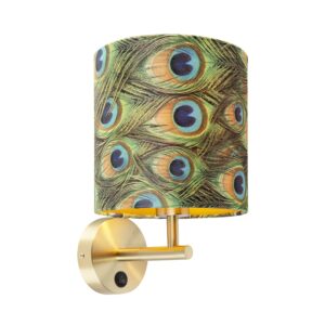 Vintage nástěnná lampa zlatá s odstínem 20/20/20 sametový páv – Combi