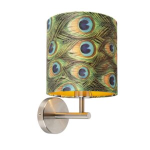 Botonická nástěnná lampa ocel s velurovým odstínem páv – Combi