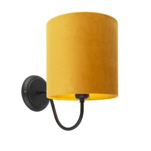 Klasická nástěnná lampa černá se žlutým velurovým odstínem – Matt