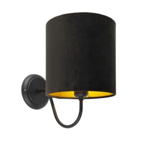 Klasická nástěnná lampa černá s černým velurovým odstínem – Matt