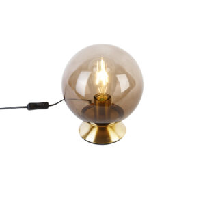 Stolní lampa ve stylu art deco mosaz s kouřovým sklem – Pallon