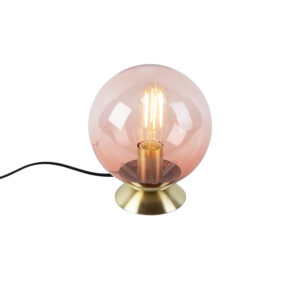 Stolní lampa ve stylu art deco mosaz s růžovým sklem – Pallon