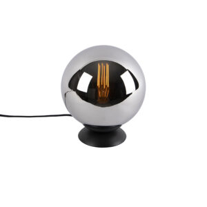Stolní lampa ve stylu art deco černá s kouřovým sklem – Pallon