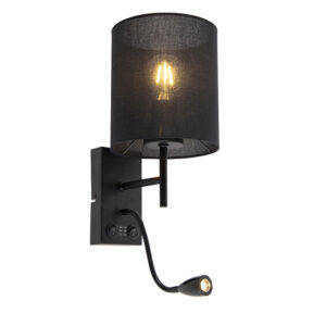 Moderní nástěnná lampa černá s bavlněným stínením – Stacca