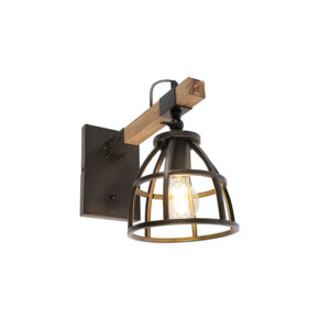 Průmyslová nástěnná lampa černá s nastavitelným dřevem – Arthur