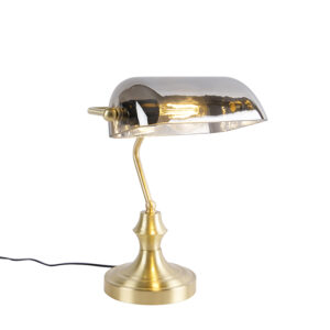 Klasická notářská lampa zlatá s kouřovým zrcadlovým sklem – Banker