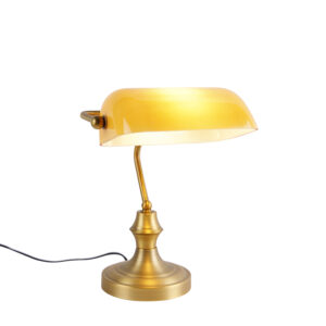 Klasická notářská lampa bronzová s jantarovým sklem - Banker