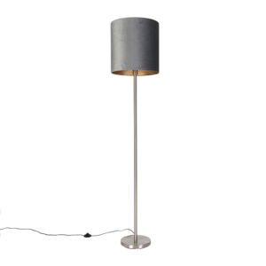 Moderní stojací lampa ocelová tkanina odstín šedá 40 cm – Simplo