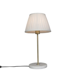 Retro stolní lampa mosaz s skládaným odstínem krémová 25 cm – Kaso