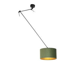 Závěsná lampa s velurovým odstínem zelená se zlatem 35 cm – Blitz I černá