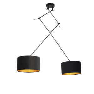 Závěsná lampa se sametovými odstíny černé se zlatem 35 cm – Blitz II černá