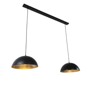 Průmyslová závěsná lampa černá se zlatými 2-světly – Magnax