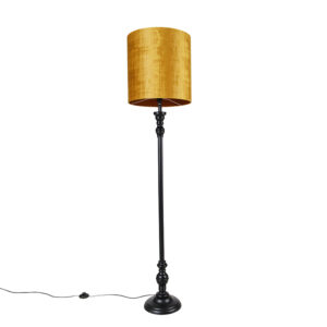 Stojací lampa černá se zlatým odstínem látky 40 cm - Classico