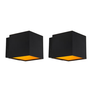 Sada 2 designových nástěnných svítidel černá / zlatá vč. LED – Caja