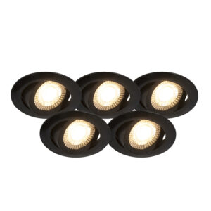 Sada 5 moderních zapuštěných reflektorů černé včetně LED 3stupňového stmívatelného – Mio