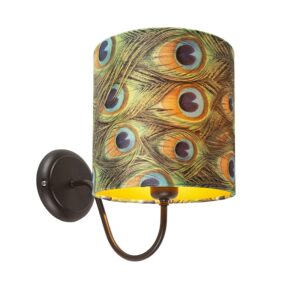 Vintage nástěnná lampa hnědá s velurovým odstínem páv – Combi Classic