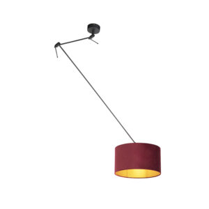 Závěsná lampa s velurovým odstínem červená se zlatem 35 cm – Blitz I černá