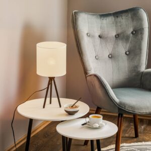 Textilní stolní lampa Harris, třínožka, černobílá