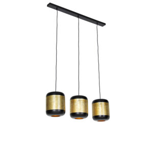Vintage hanglamp zwart met messing langwerpig 3-lichts – Kayleigh