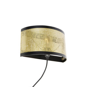 Vintage wandlamp zwart met messing 30×17 cm – Kayleigh