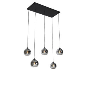 Art deco hanglamp zwart met smoke glas 5-lichts – Wallace
