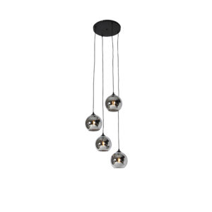 Art deco hanglamp zwart met smoke glas 4-lichts – Wallace