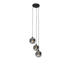 Art deco hanglamp zwart met smoke glas 3-lichts – Wallace