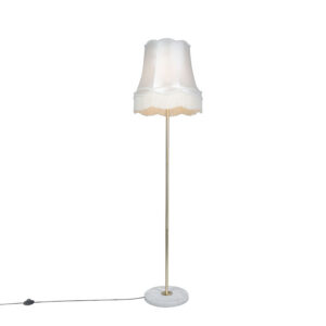 Retro stojací lampa mosaz s odstínem Granny krémová 45 cm – Kaso