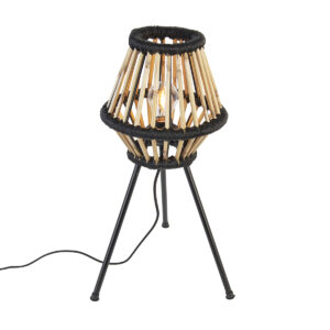 Venkovská stativová stolní lampa bambus s černou – Evalin