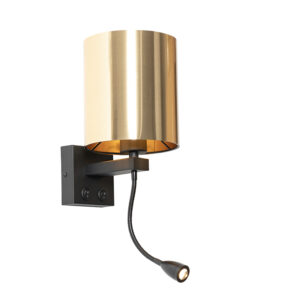Wandlamp zwart met flexarm en kap goud 15 cm – Brescia
