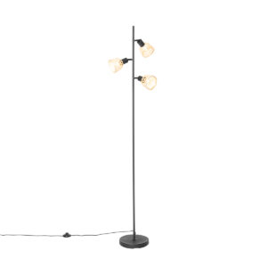 Oosterse vloerlamp zwart met bamboe 3-lichts – Rayan