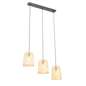 Oosterse hanglamp zwart met bamboe 3-lichts – Rayan