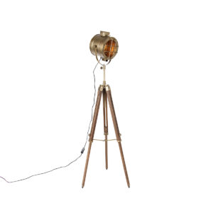 Tripod vloerlamp brons met hout studiospot – Shiny