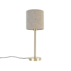 Klasická stolní lampa mosazná se stínítkem boucle taupe 20 cm – Simplo