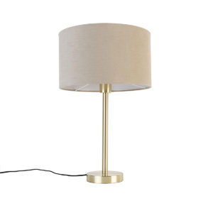 Klasická stolní lampa mosaz se stínidlem světle hnědá 35 cm – Simplo