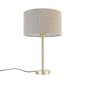 Klasická stolní lampa mosazná se stínítkem boucle taupe 35 cm – Simplo